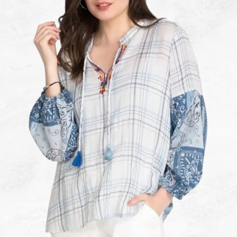 Johnny Was Workshop Mixed Print Peasant Blouse